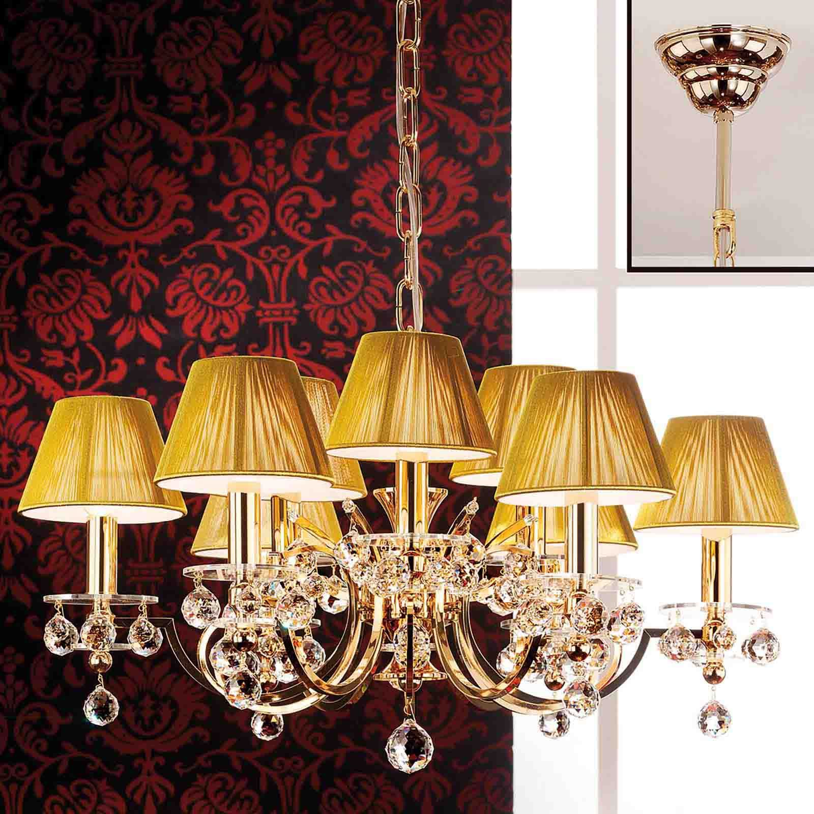 Chandelier KRISTALLDESIGN, 9-flames, gold with champagne-coloured shade