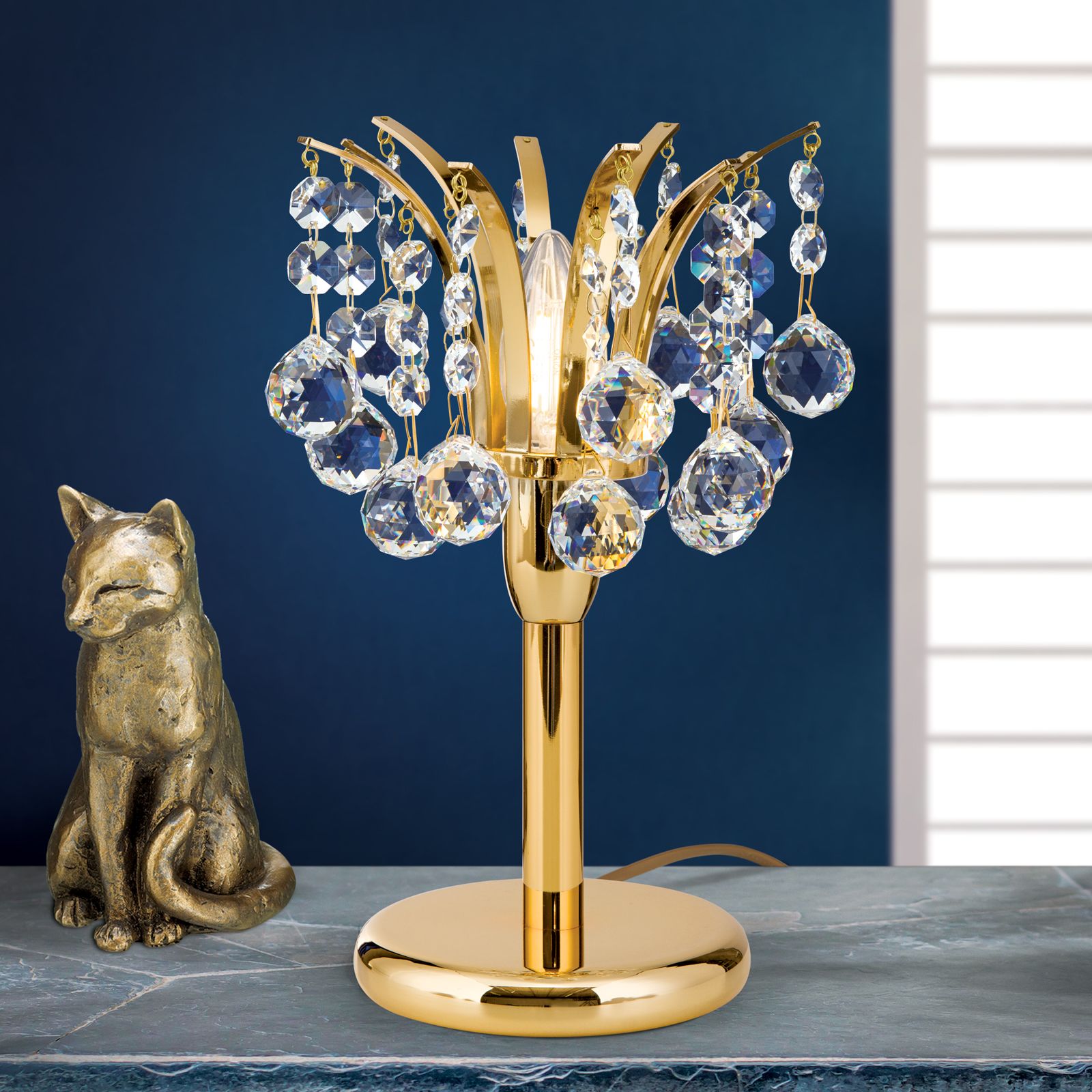 Table lamp KRISTALL KLASSISCH, 1 lamp, 24K gold plated with clear crystal, H28cm