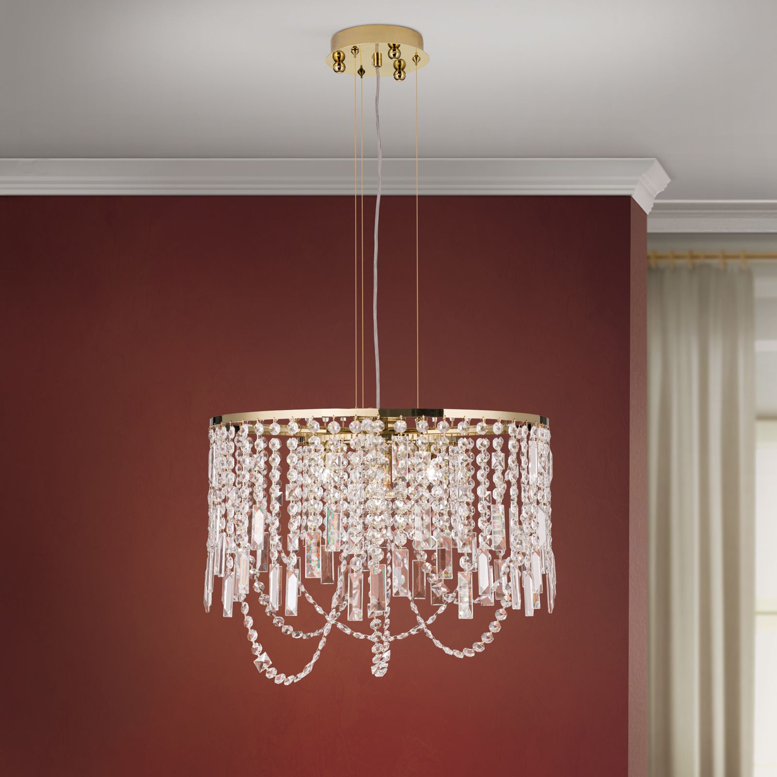 Pendant light KRISTALLDESIGN in round shape, 50cm, 24K gold plated