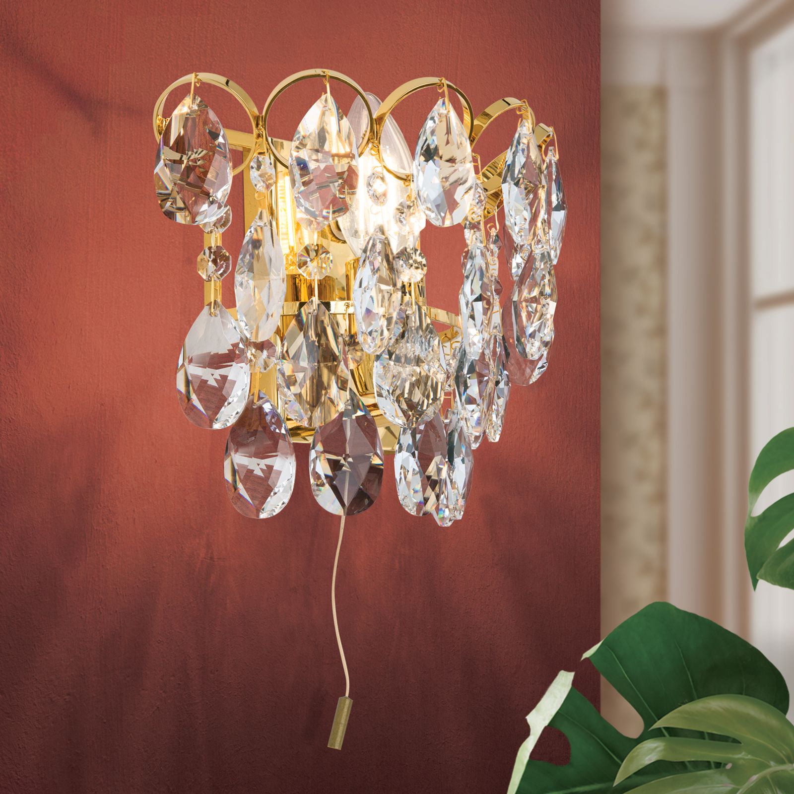 Wall light KRISTALL KLASSISCH, 1-lamp, gold, with draught