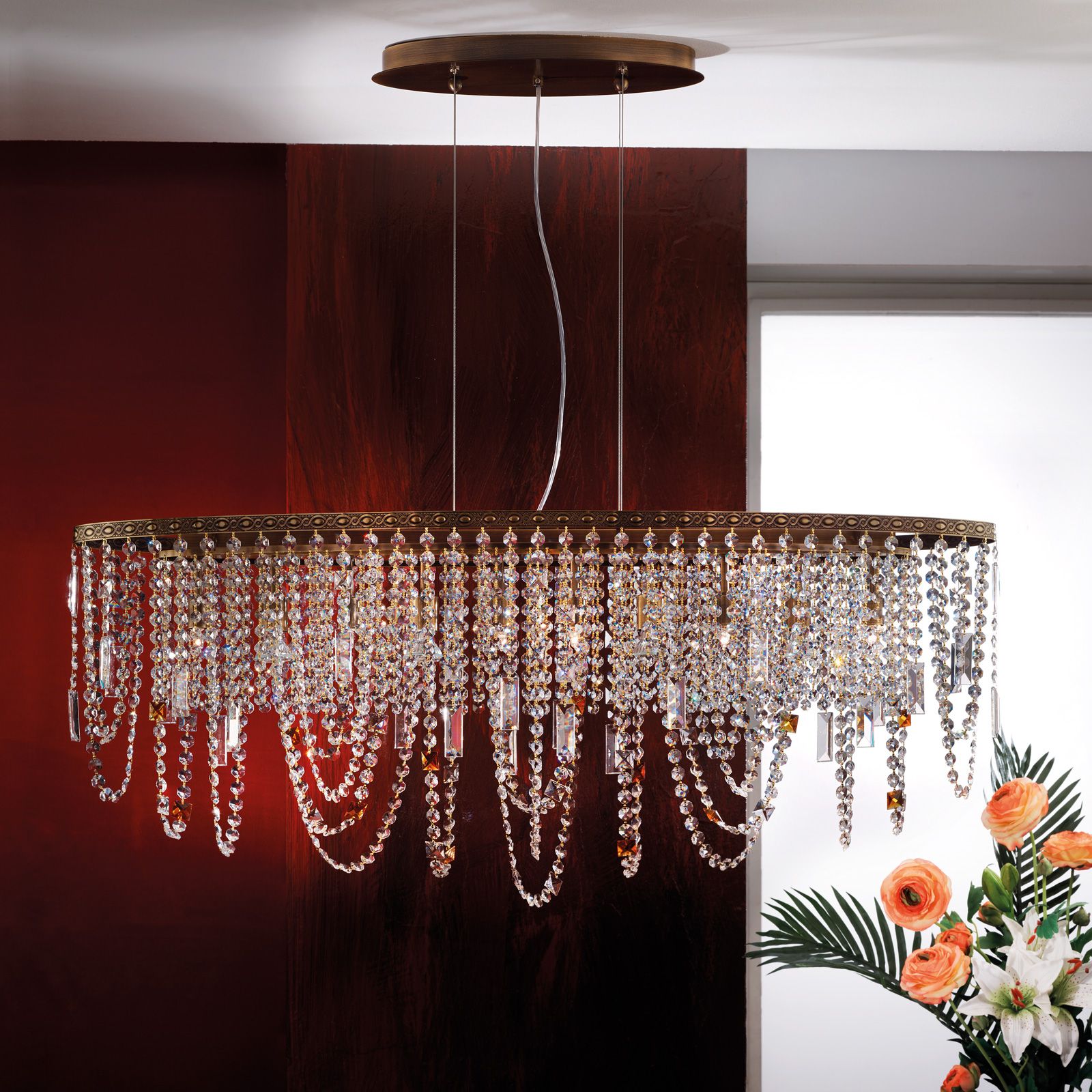 Pendant lamp KRISTALLDESIGN, 10-flames, Patina