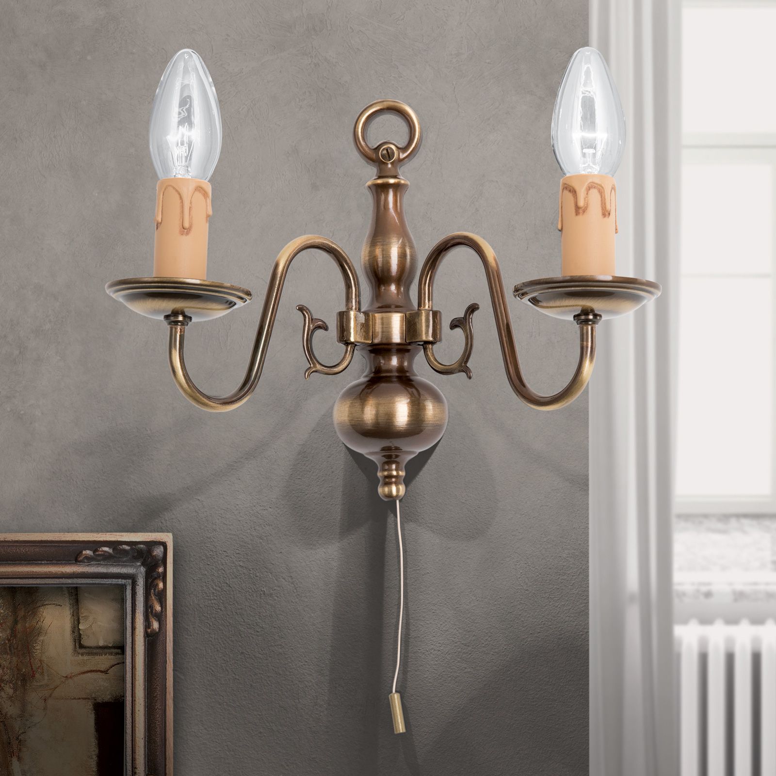 Wandleuchte FLÄMISCH, 2-flammig, Patina
