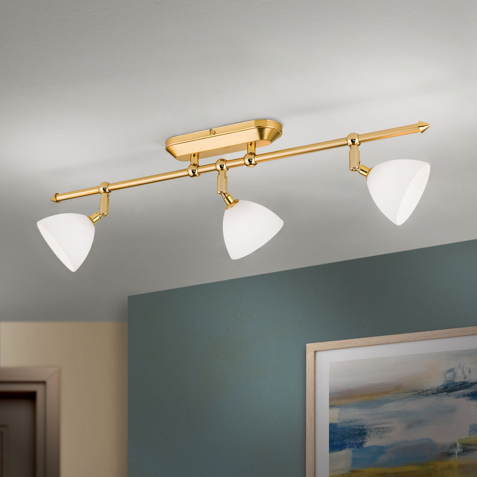 Strahler OPALDESIGN, 3-flammig, Gold-matt, mit Opalgläsern