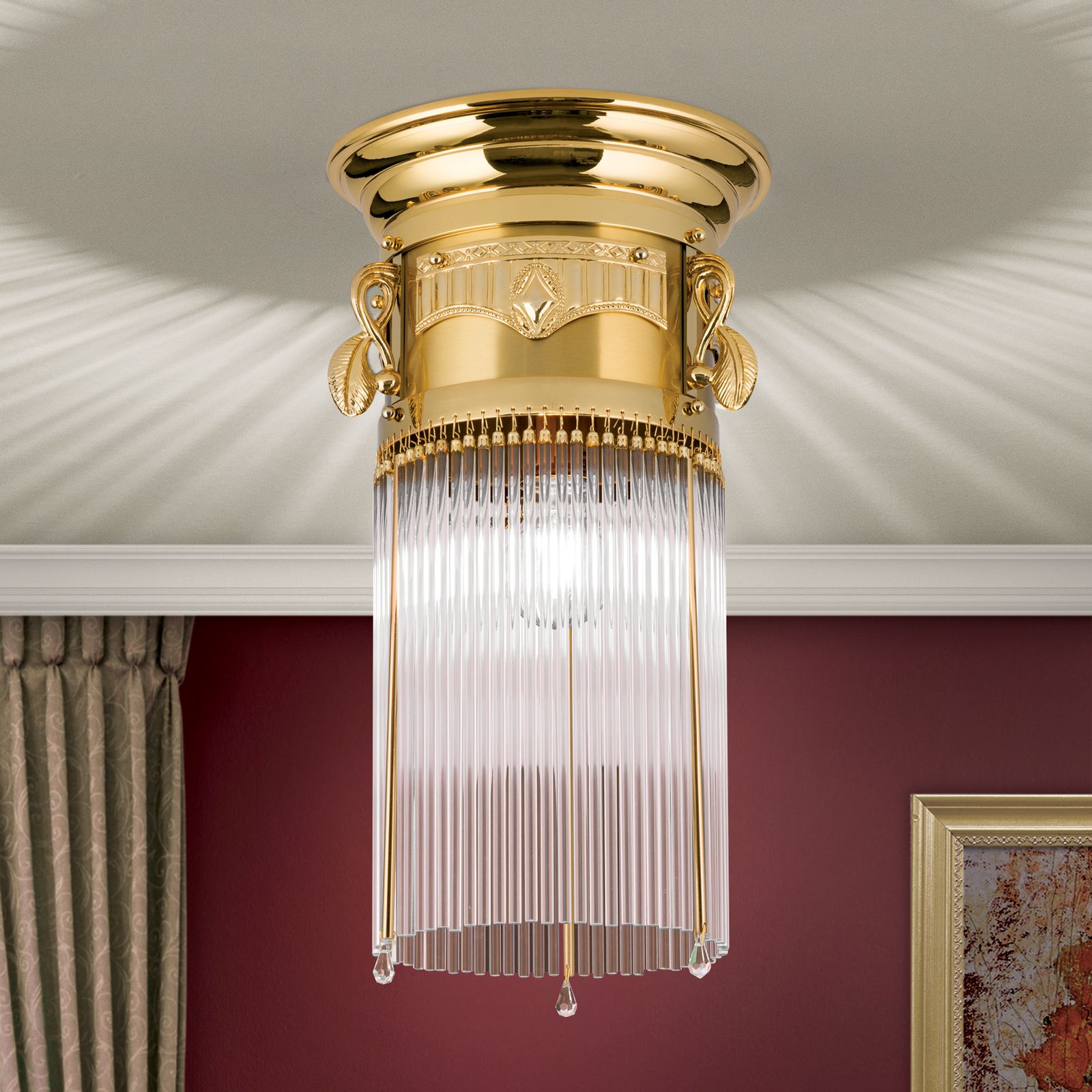 Deckenleuchte ADELE, Gold, mit Stäbchen, 24cm