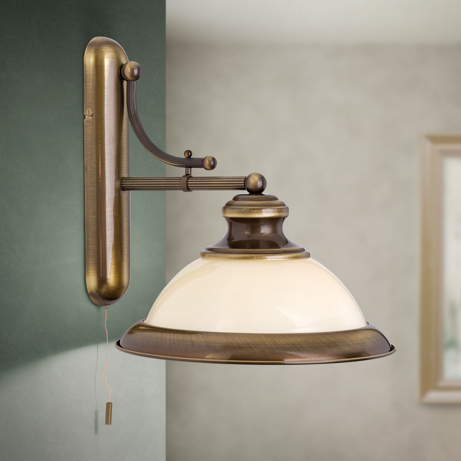 Wall Light AUSTRIAN OLD LAMP, Antique Brass finish with champagne glass shade