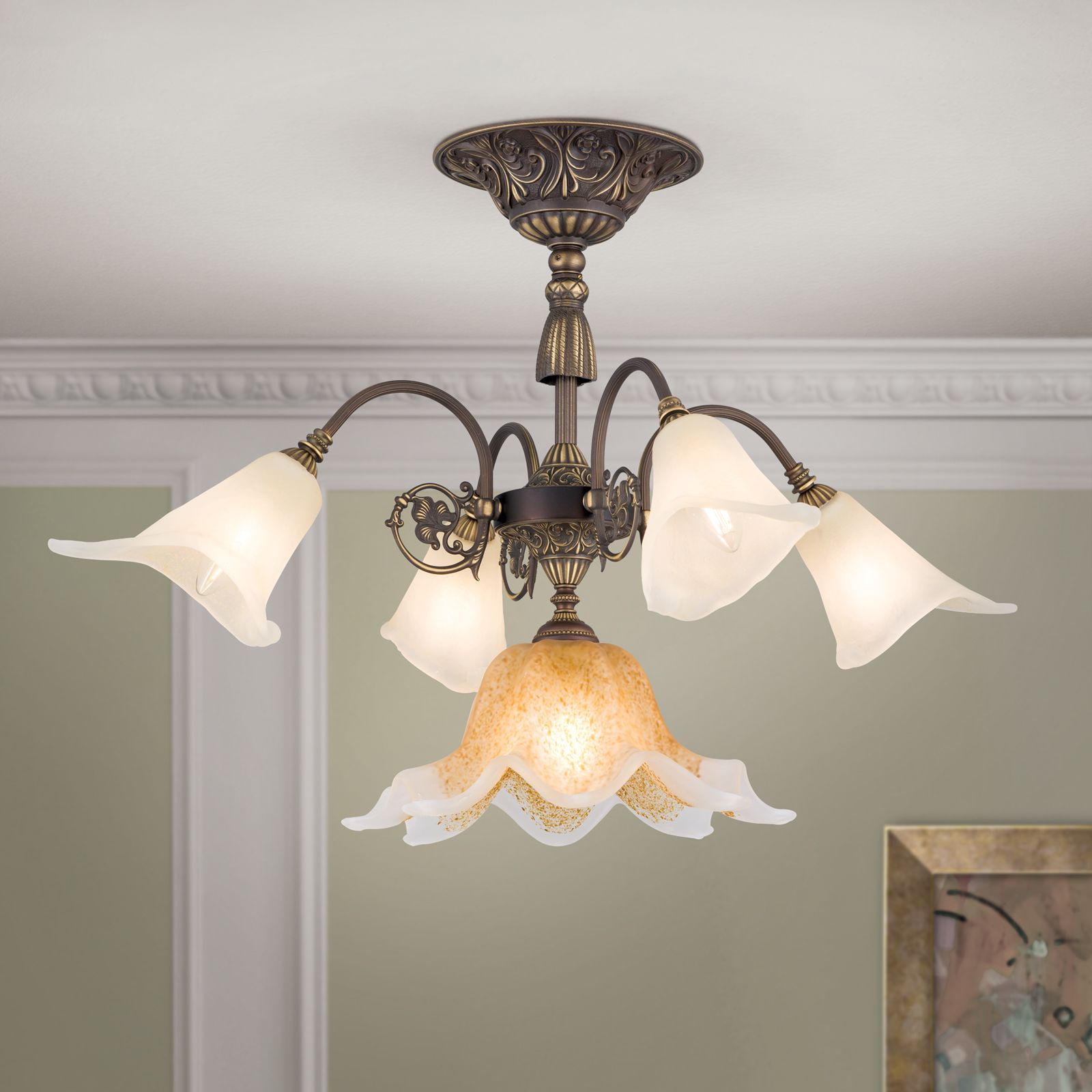 Ceiling chandelier TOSCA, 5-flames, antique patina