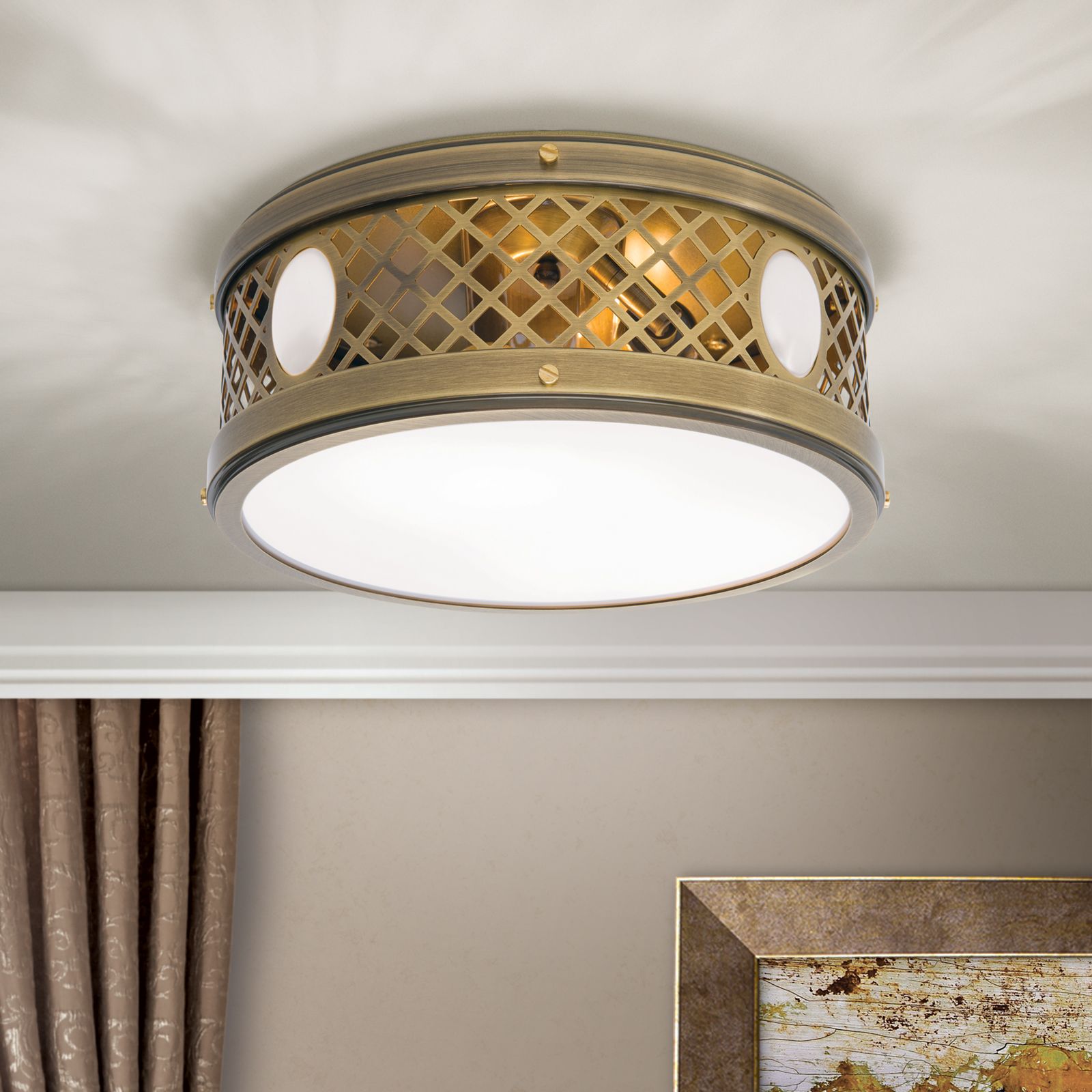 ALT WIEN Flush Ceiling Light, Antique Brass finish, 25cm