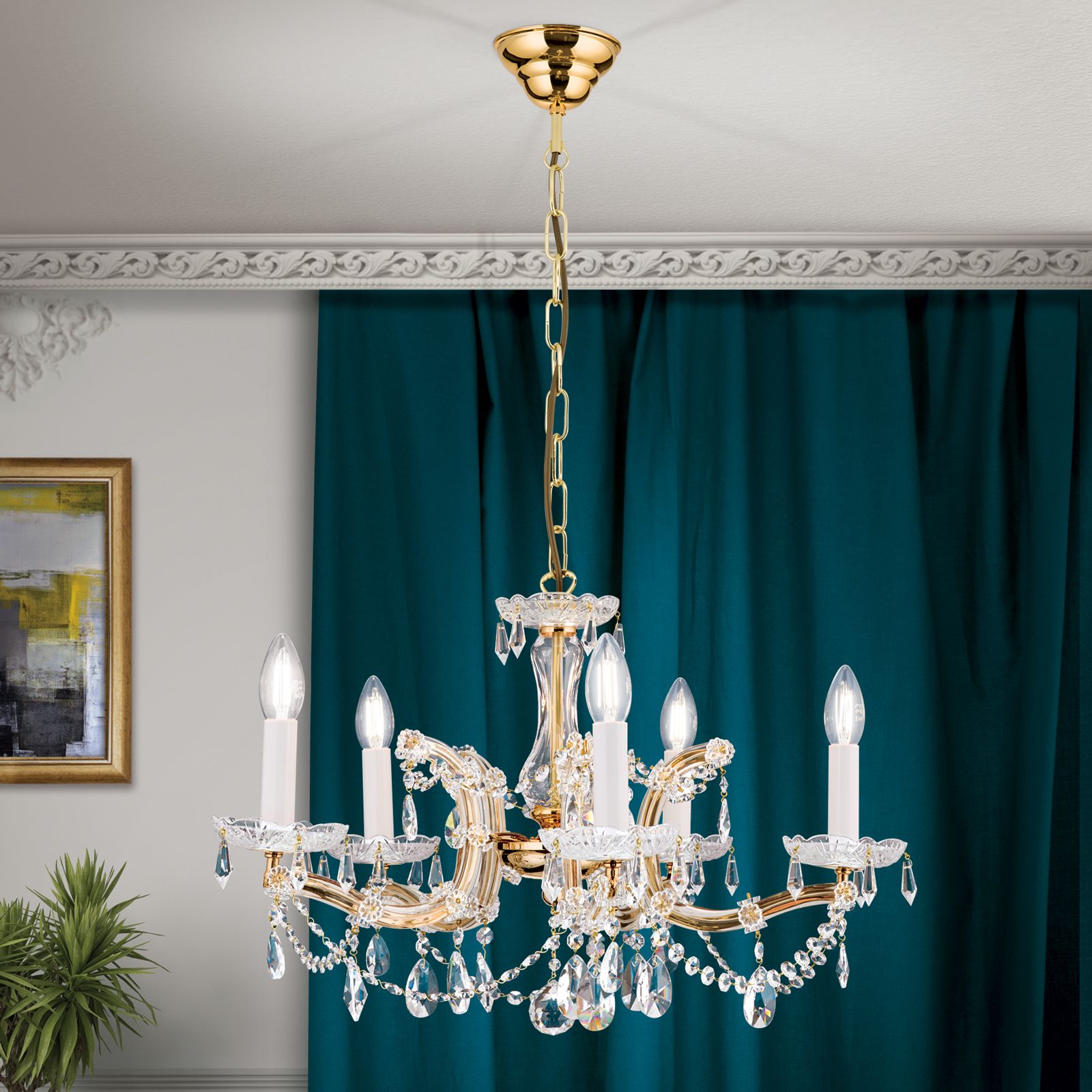 Chandelier MARIA THERESIA, 5-flames, gold