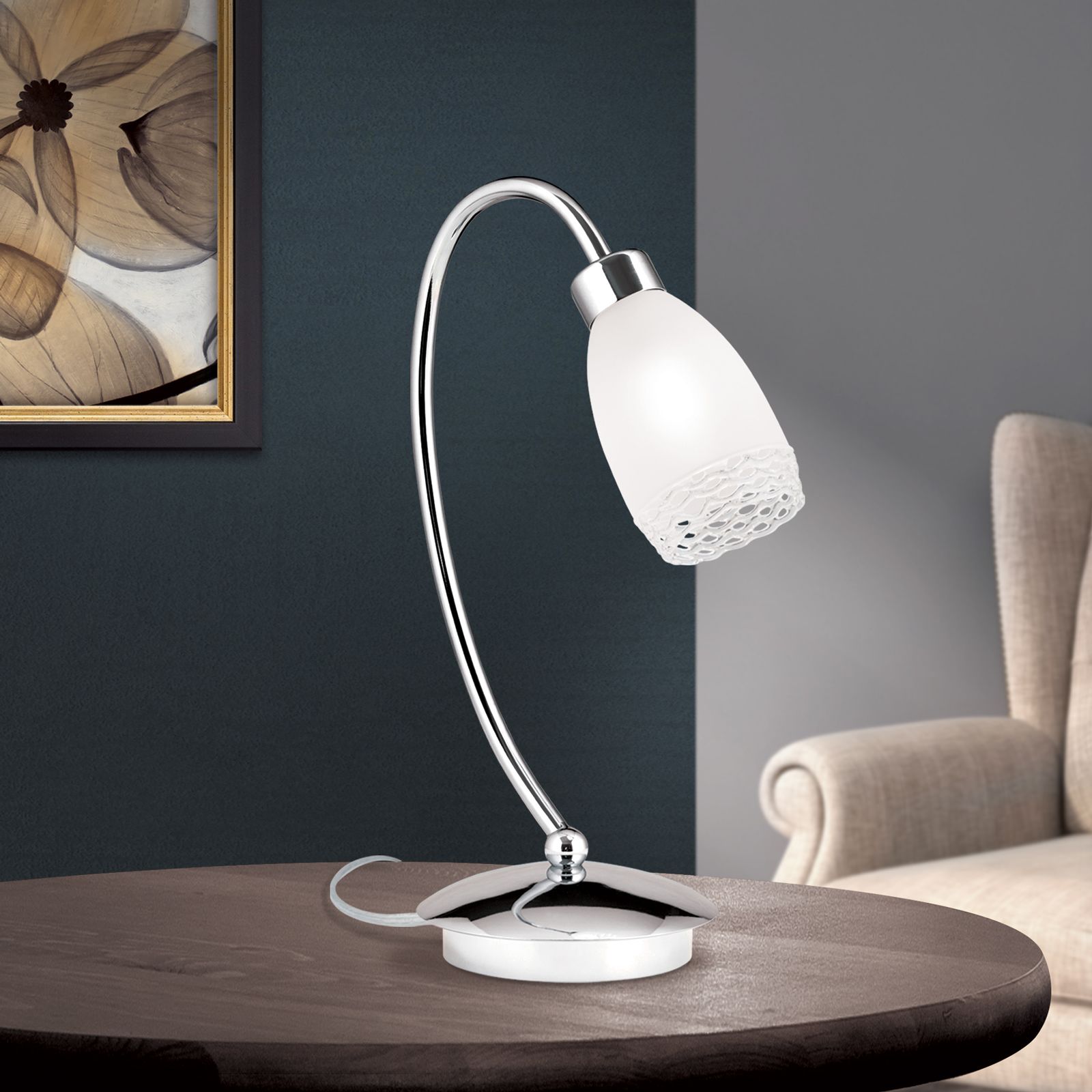 CARLA Table Lamp, chrome finish with satin diffused glass