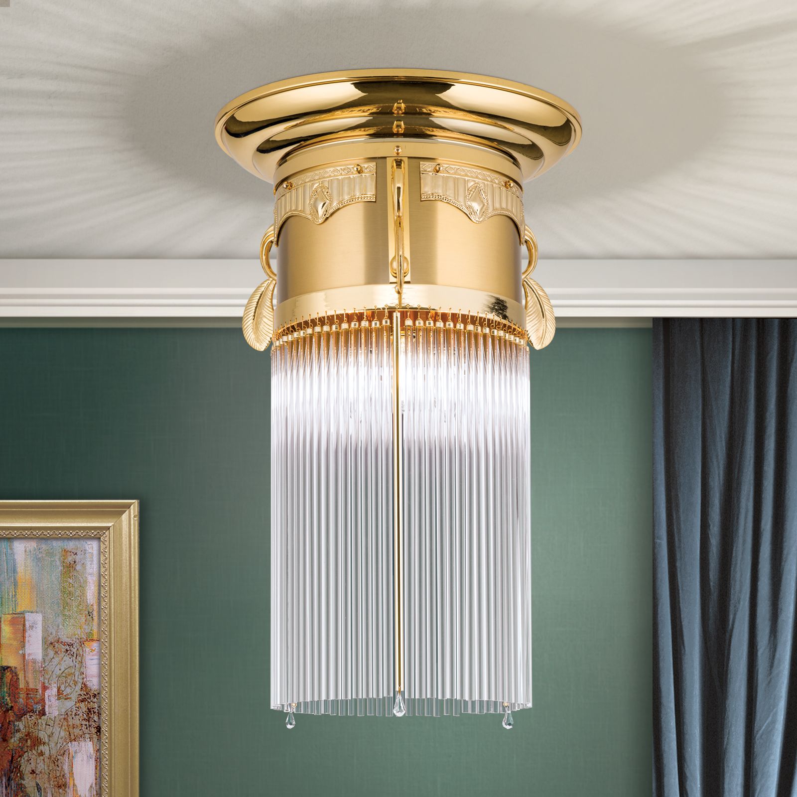 Deckenleuchte Adele, Gold, mit Stäbchen, 37cm
