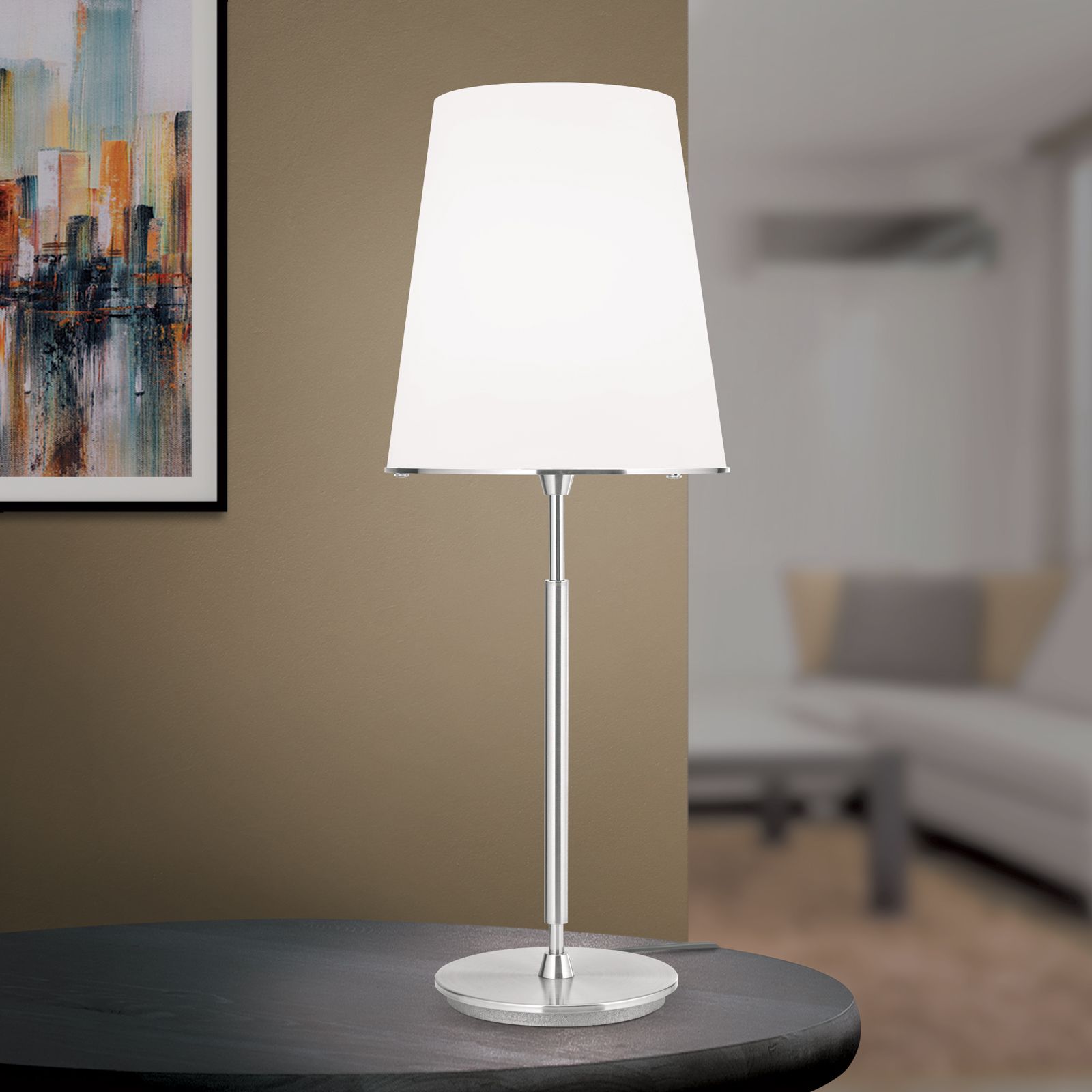 Table lamp KONUS, 3 lampholders, satin chrome finish