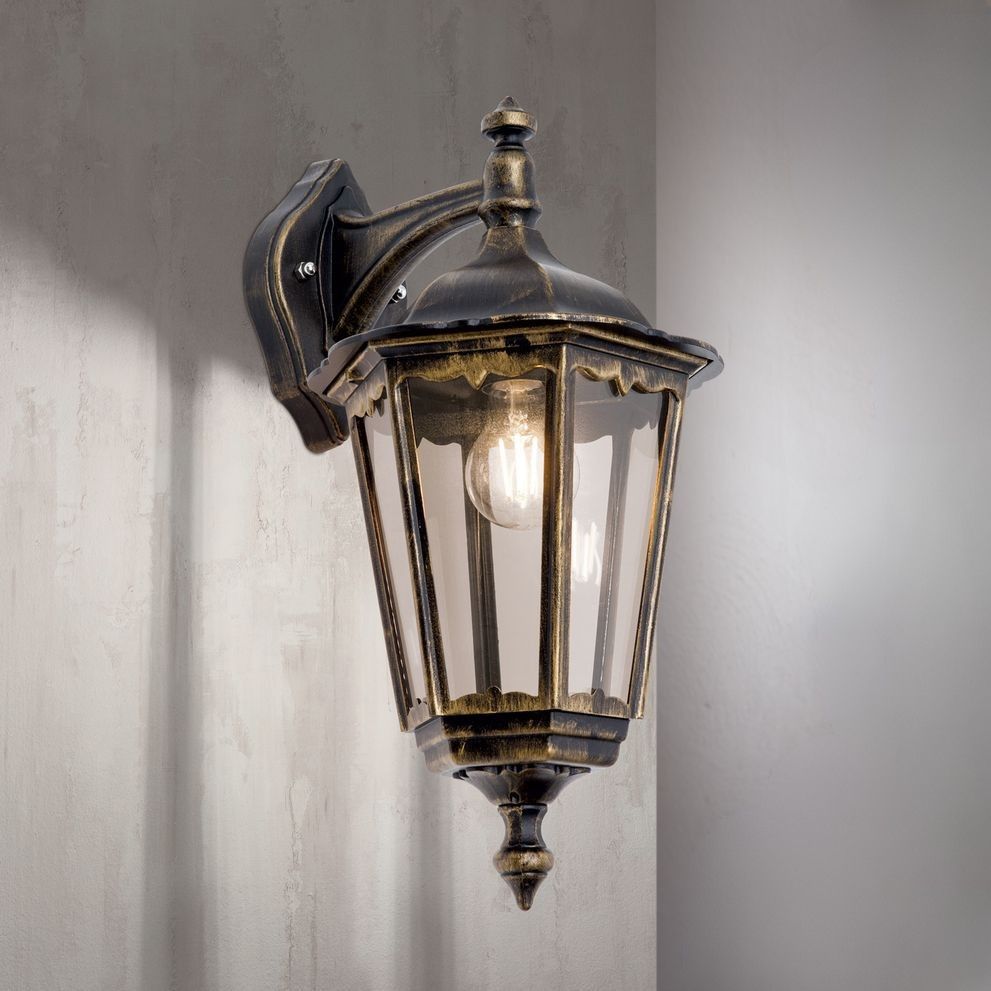 Garden Wall Light PUCHBERG downwards, black/gold finish