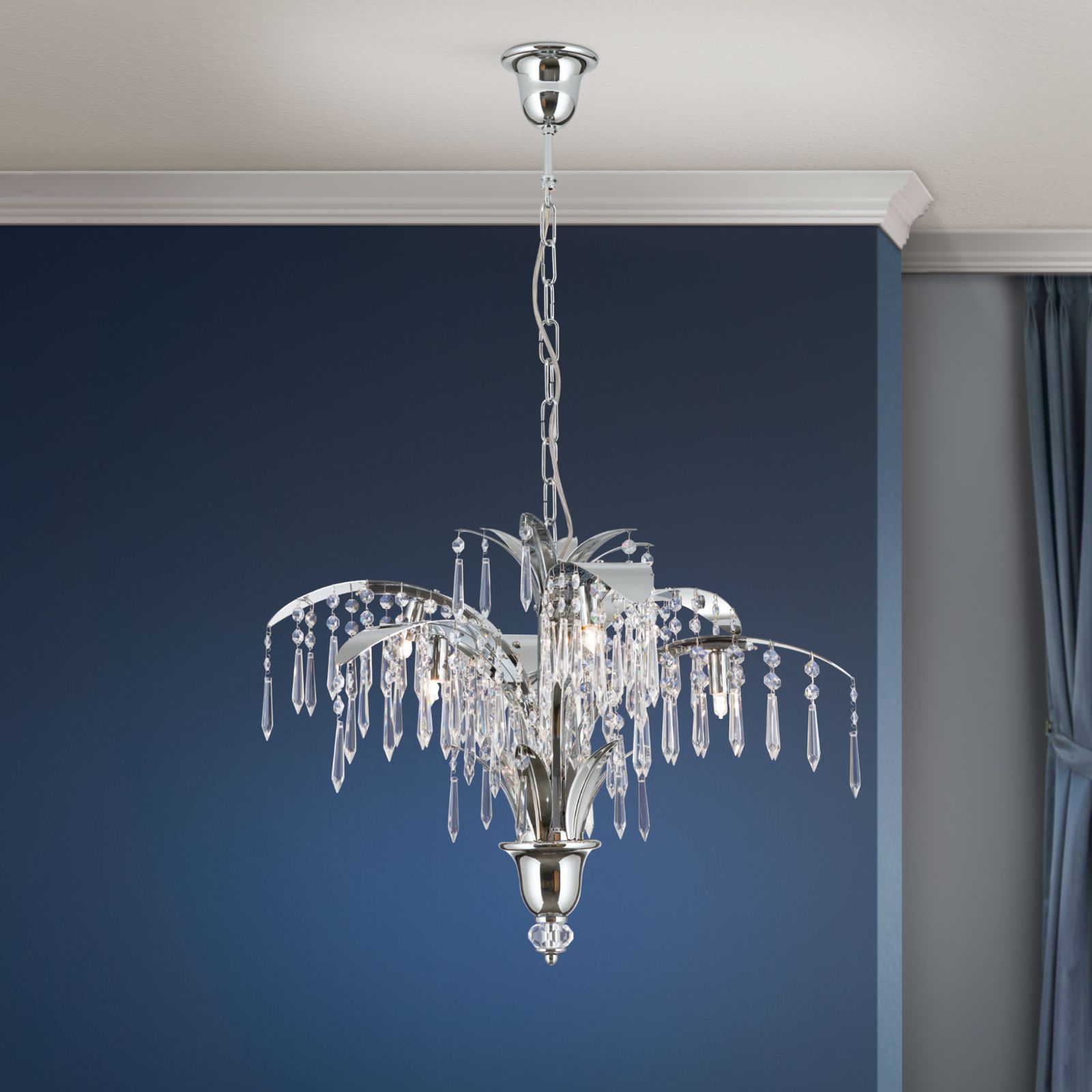 Chandelier PALME with 6 lamps, chrome plated