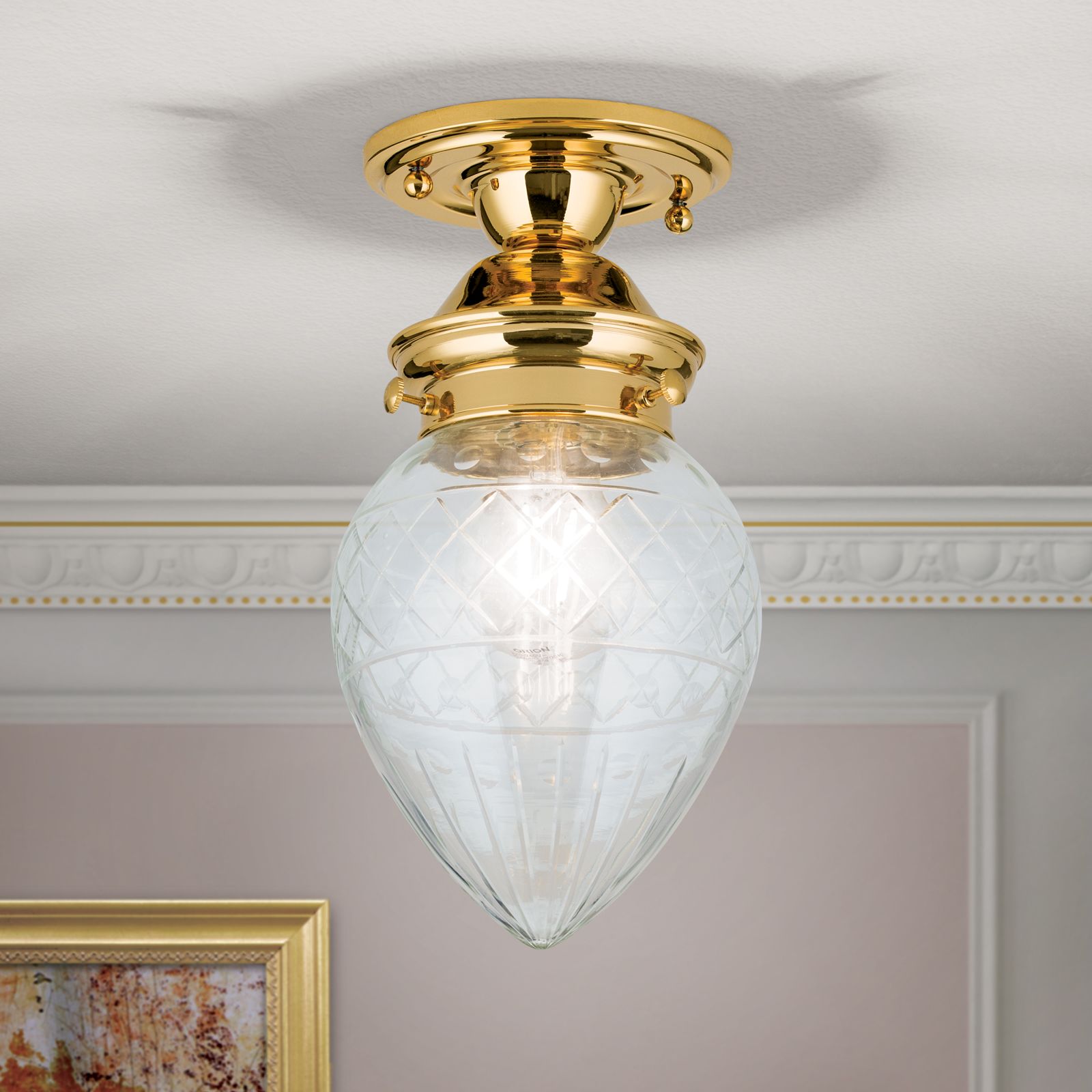 Ceiling Light BUDAPEST in 24K gold plated finish, with clear cut glass, 15cm