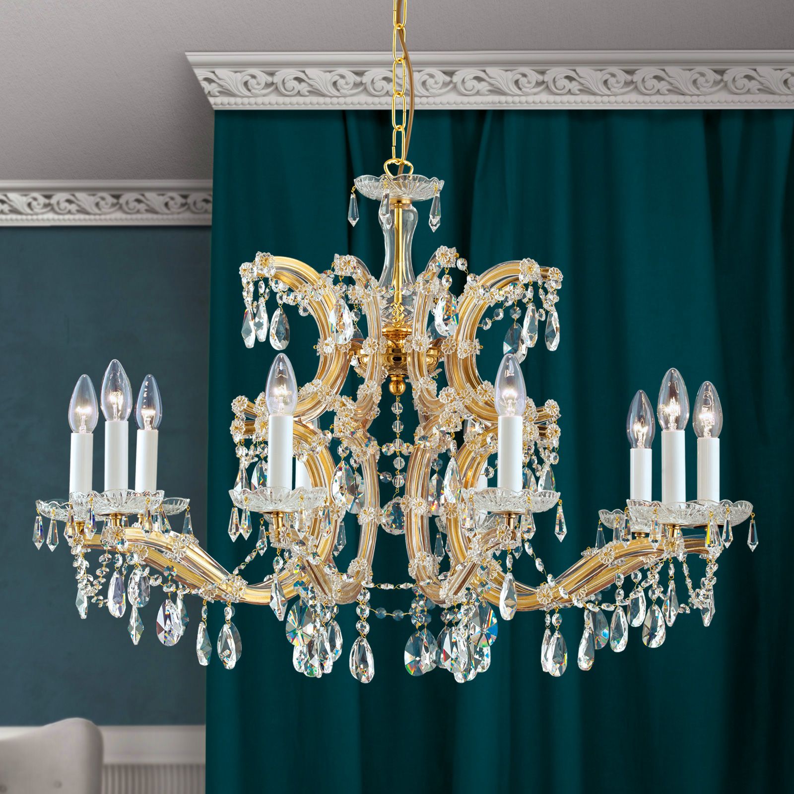 Chandelier MARIA THERESIA, 10-flames, gold