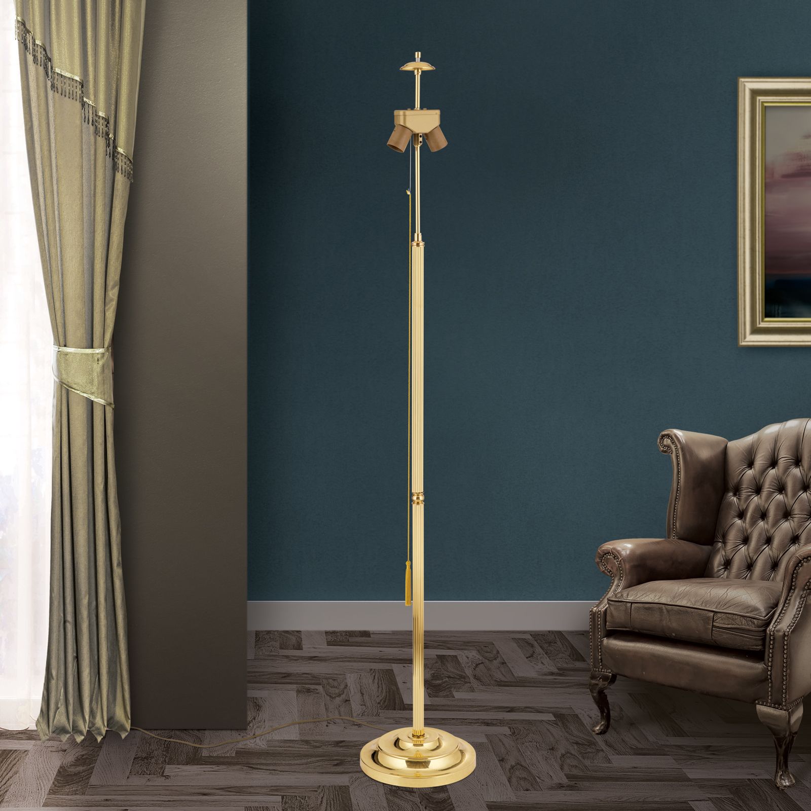 Floor lamp, brass brilliant, without shade, 155,5 cm