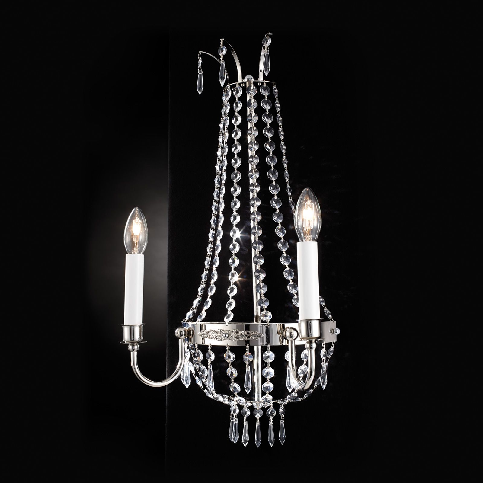 Wall arm light EMPIRE CRYSTAL, 2-flames, antique silver