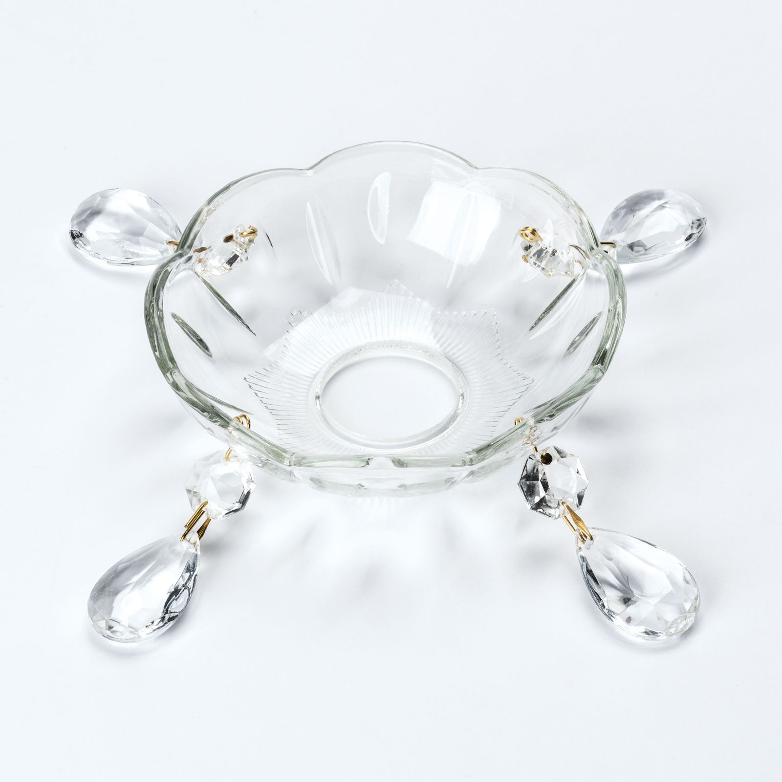Glass bobeche with crystals, hole 29mm
