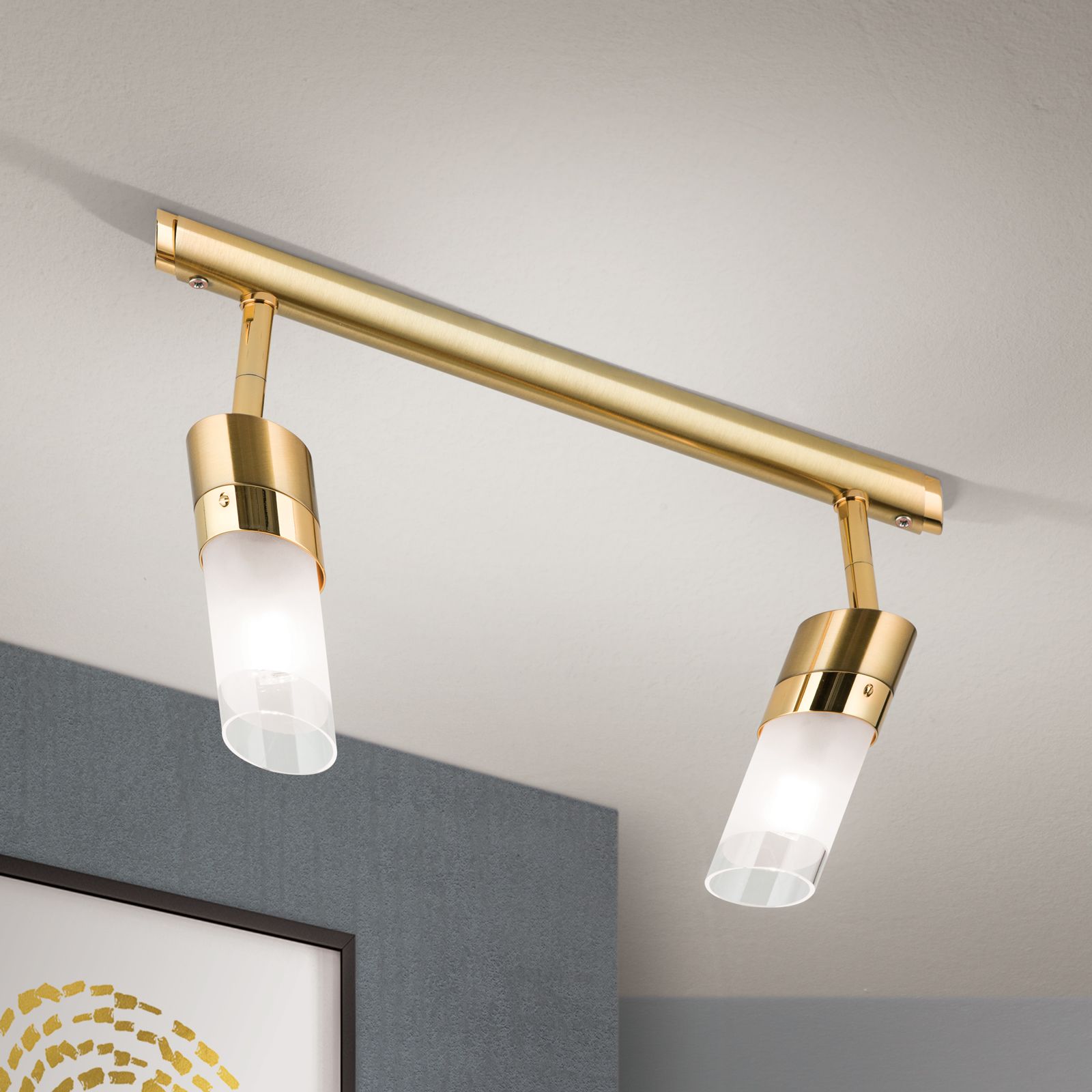 Double spotlight SPOT EXCLUSIVE, satin gold finish, with satin diffused glasses