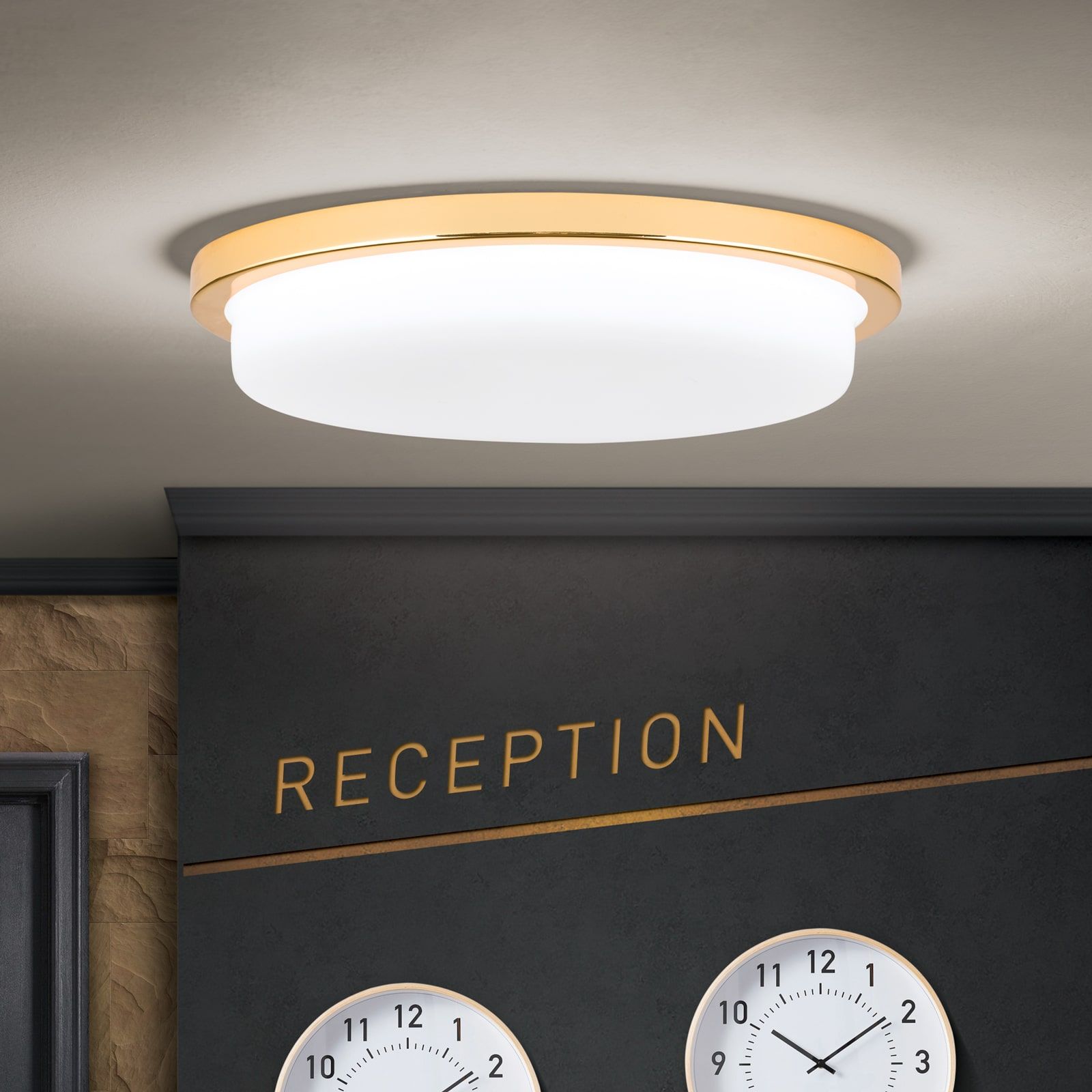 LED ceiling light LEROX, gold, Ø 30cm