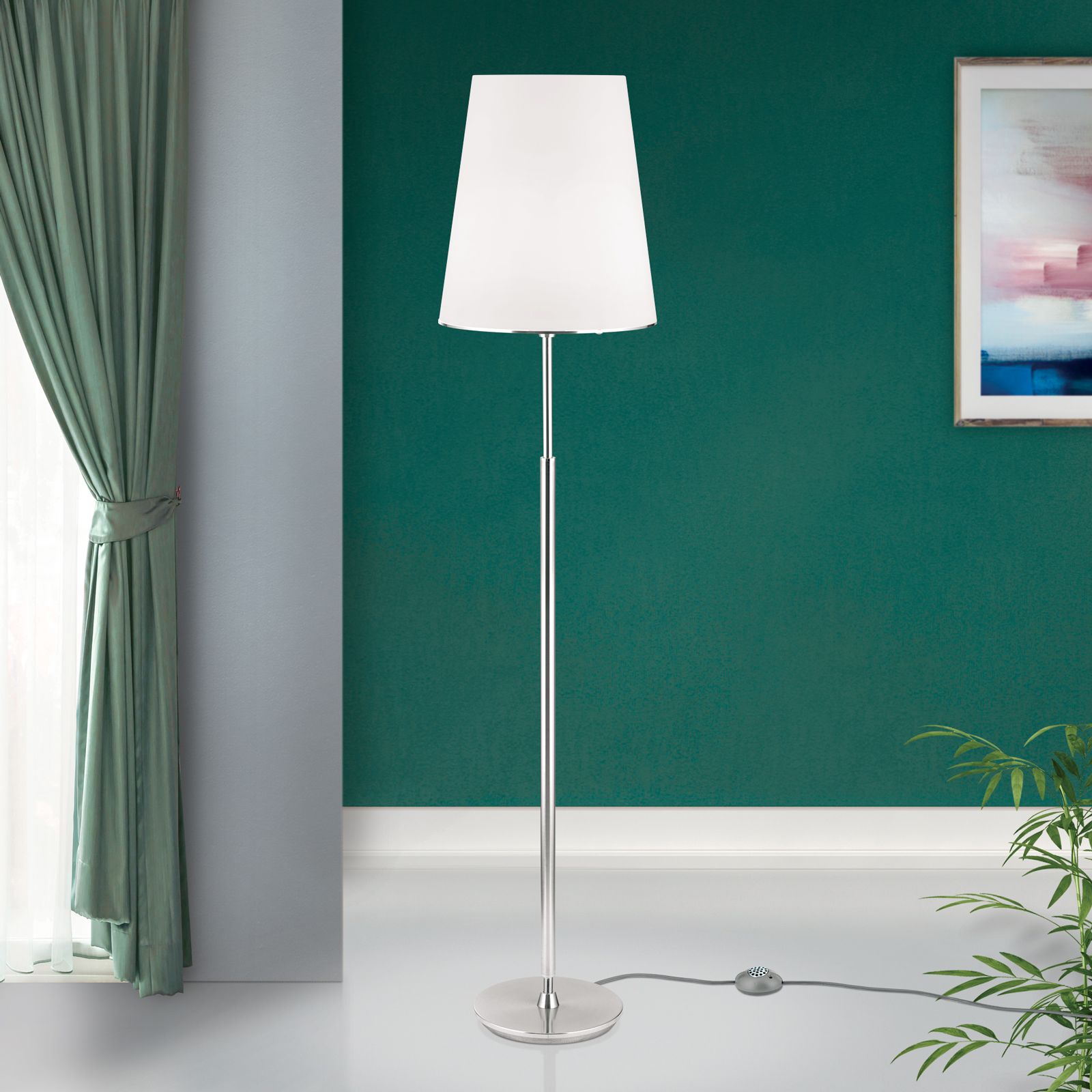 Floor lamp KONUS, satin chrome finish