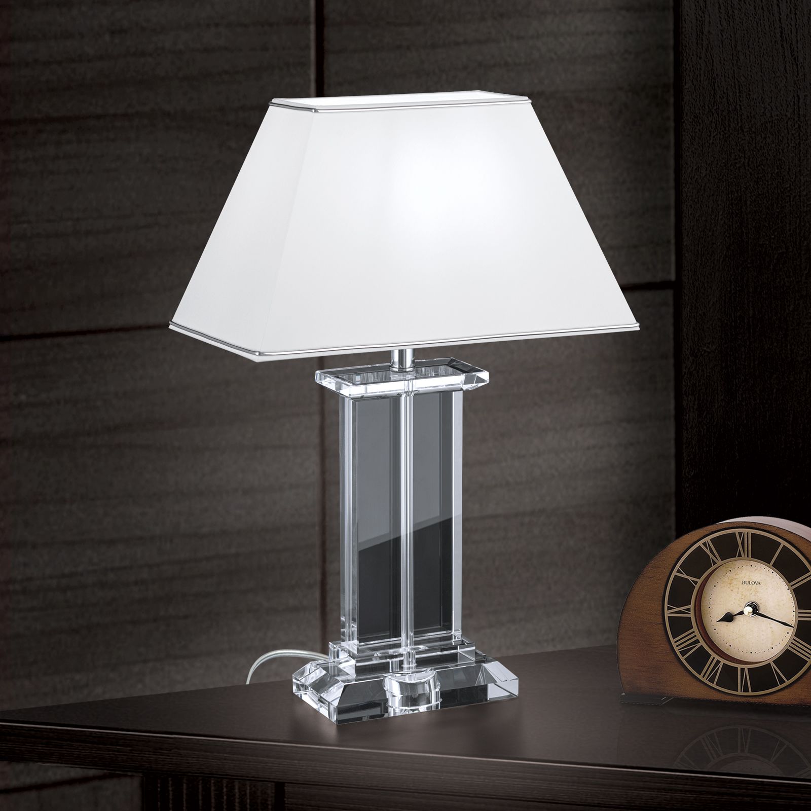 Table lamp VERONIQUE, rectangular, chrome with white shade