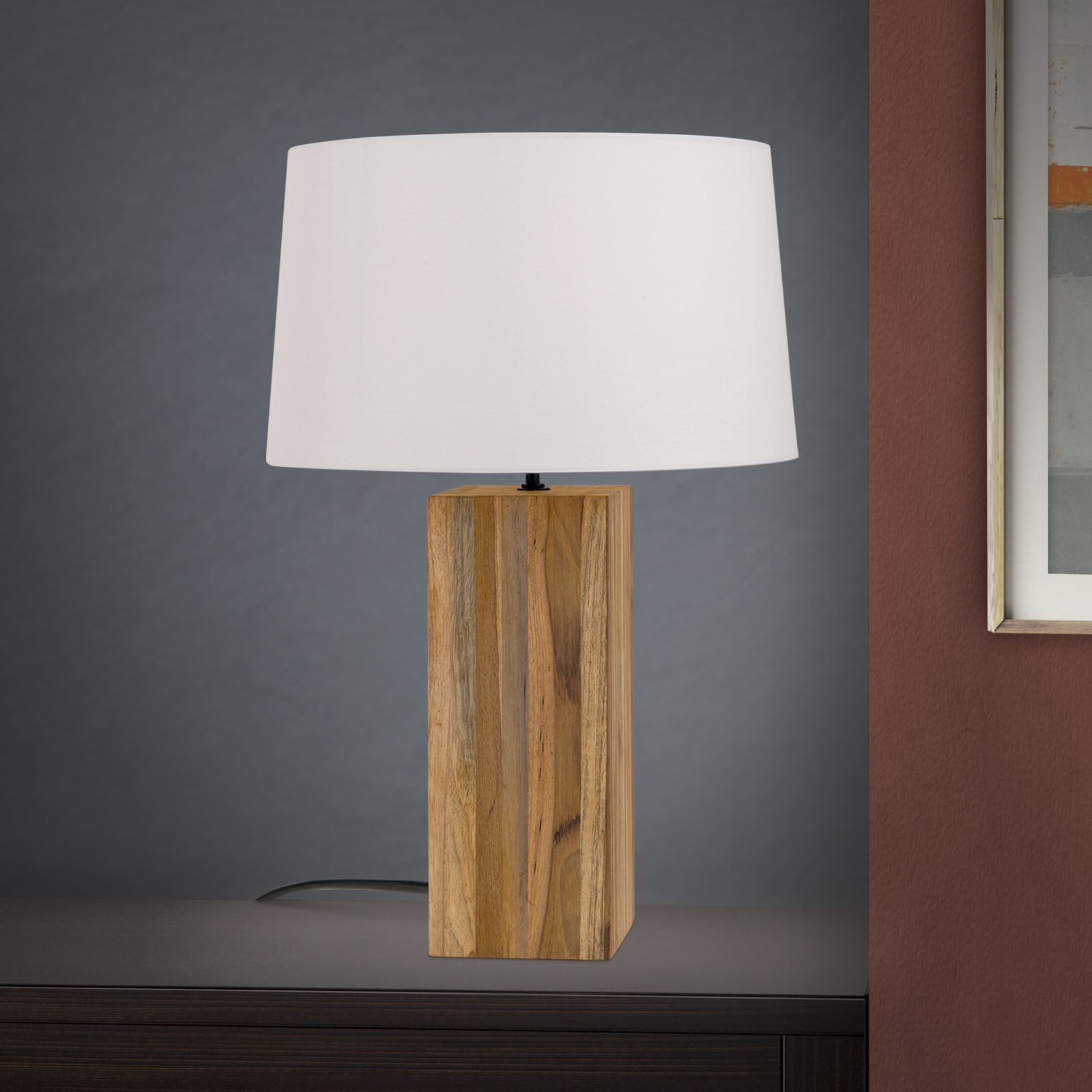 Table lamp DALLAS, natural wood with white textile shade