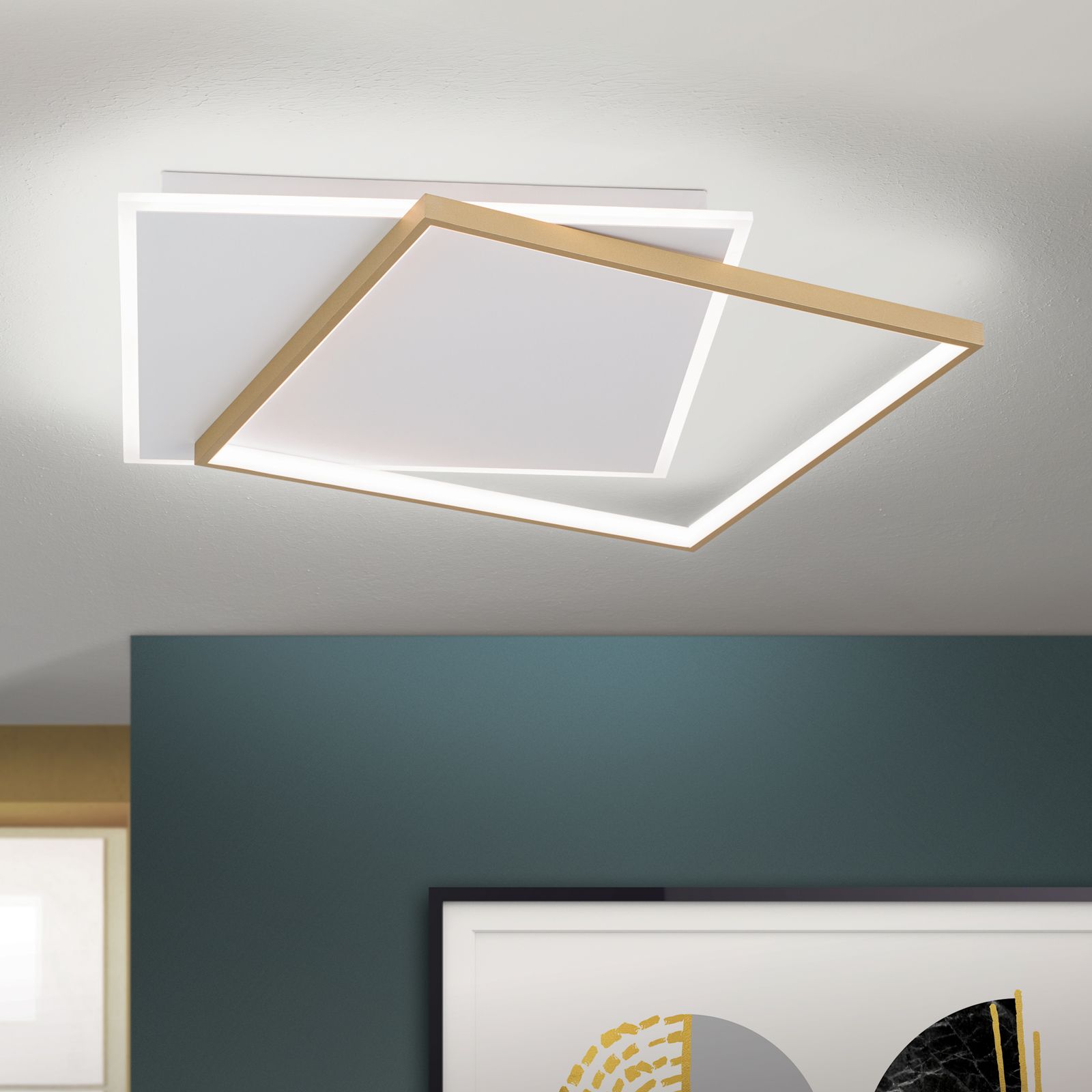 LED ceiling light EMANUEL, white and gold