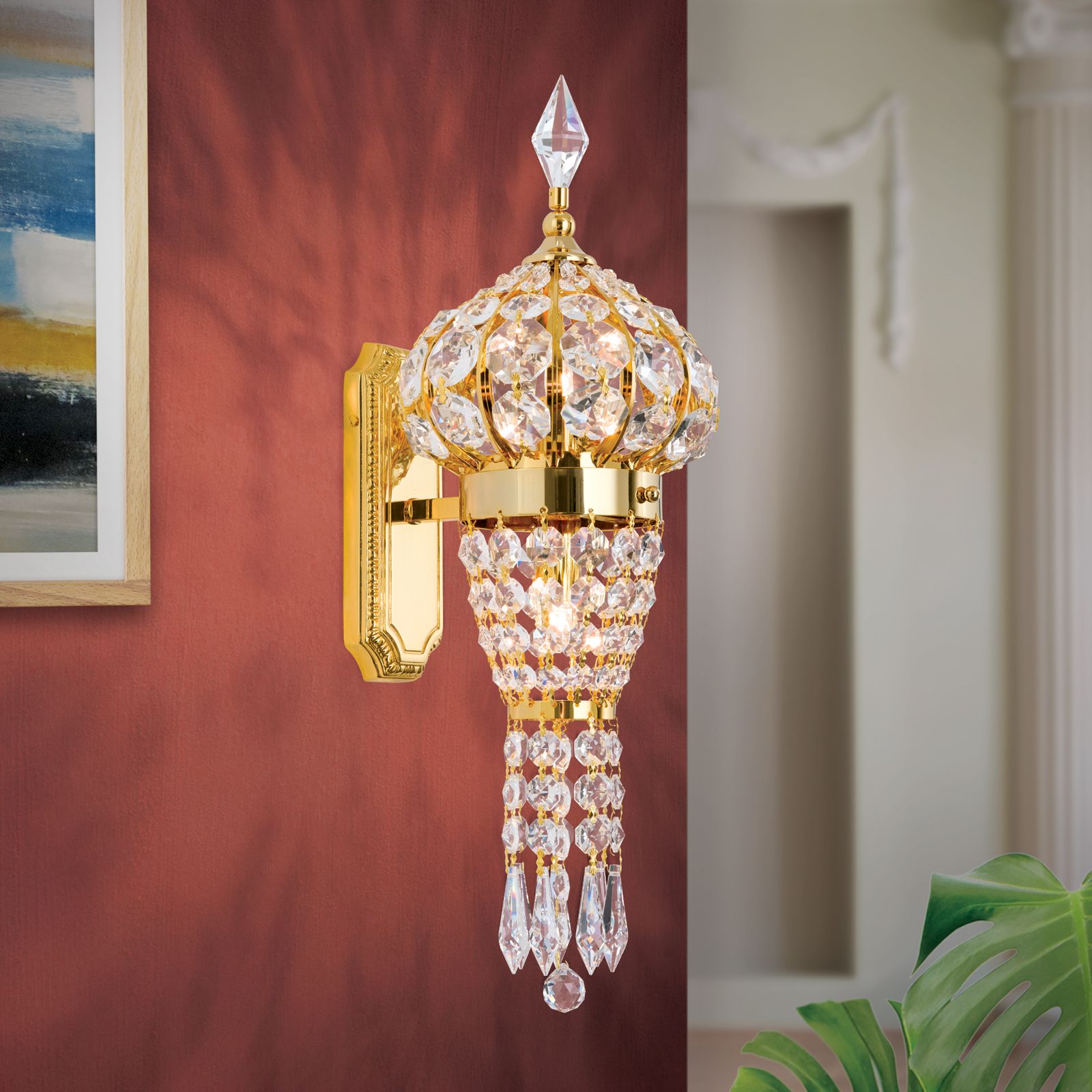 Crystal wall lamp ORIENTAL, 1-flame, gold