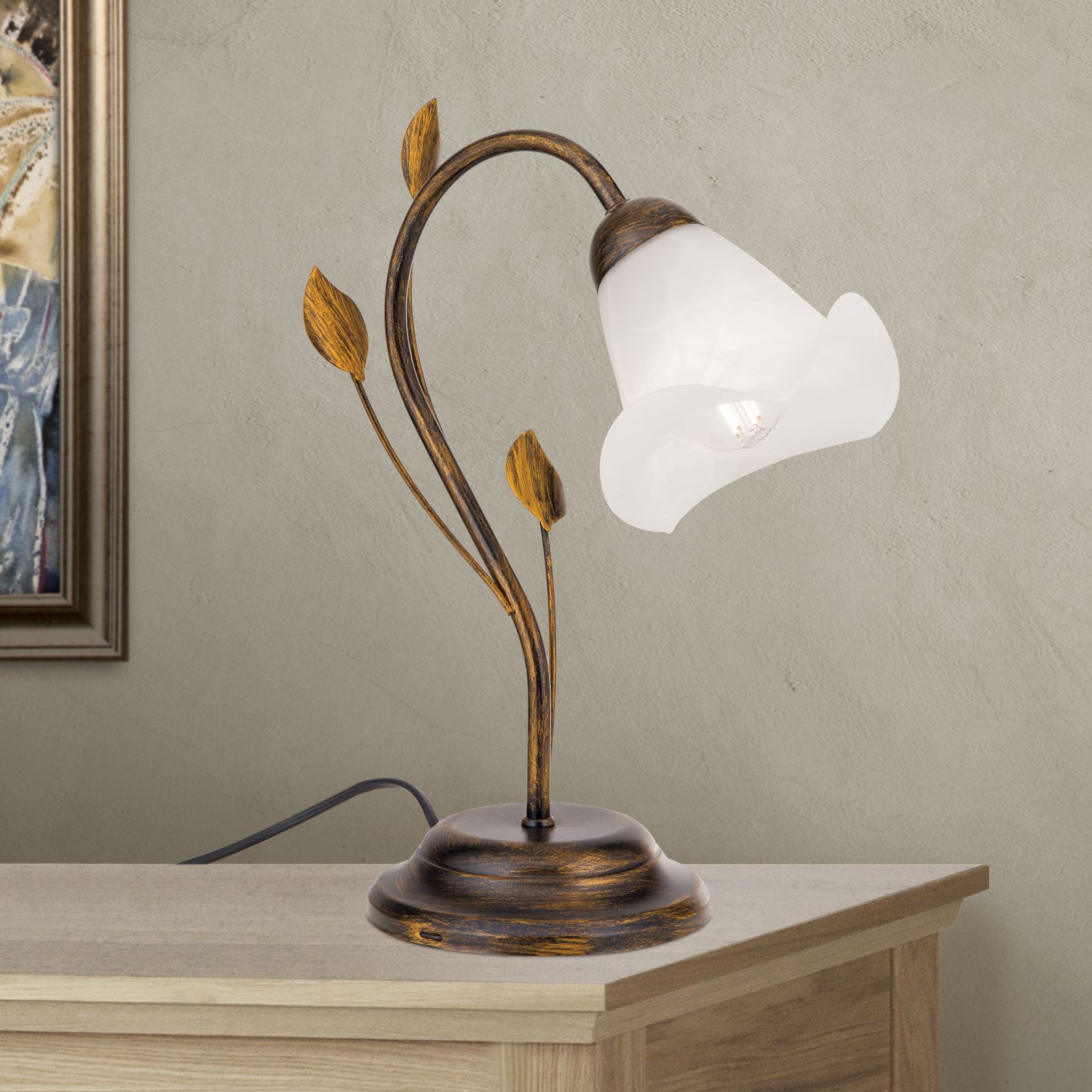Table lamp SISI, antique with opal matt glass shade
