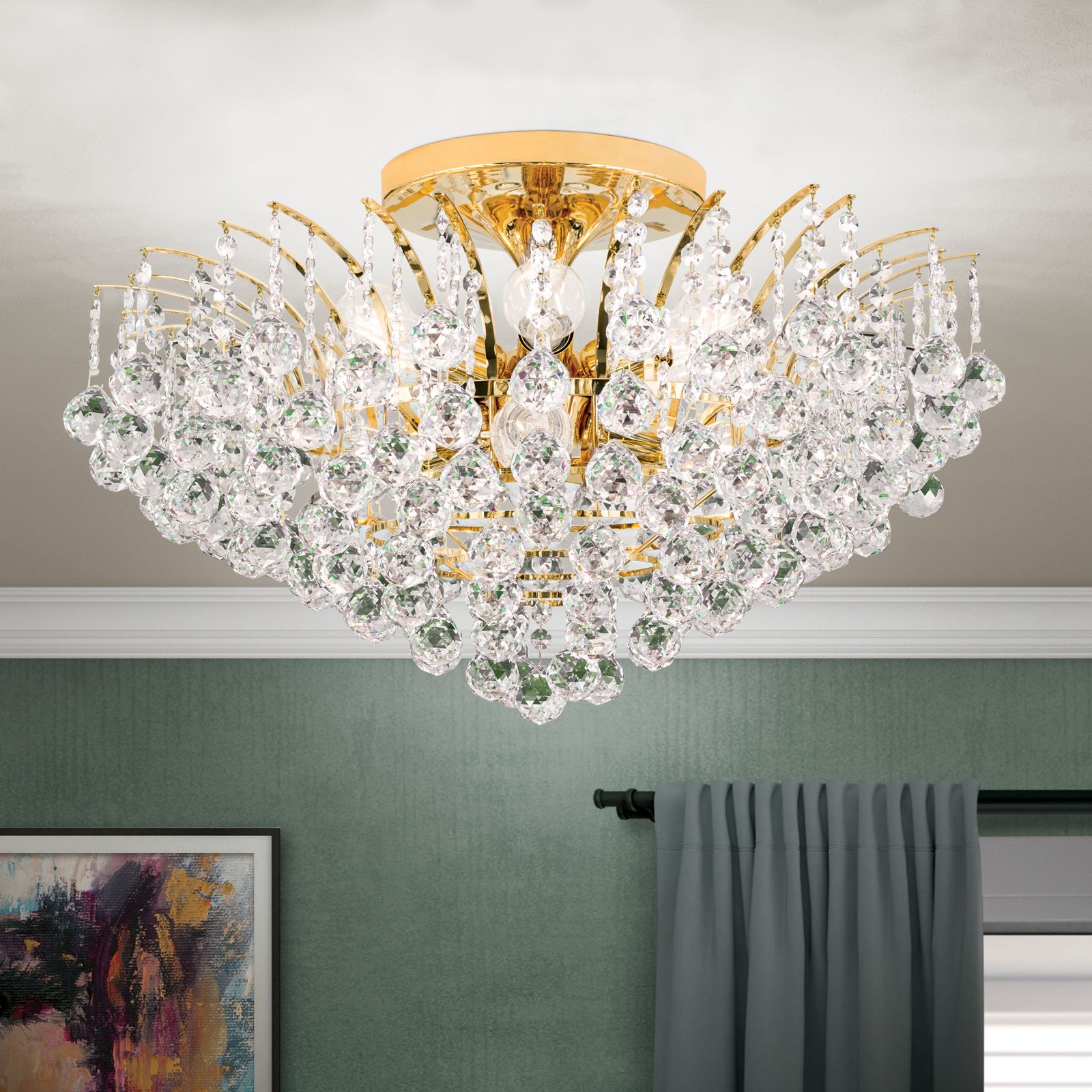 Deckenluster KRISTALL KLASSISCH, 10-flammig, Gold, mit klarem Kristallbehang
