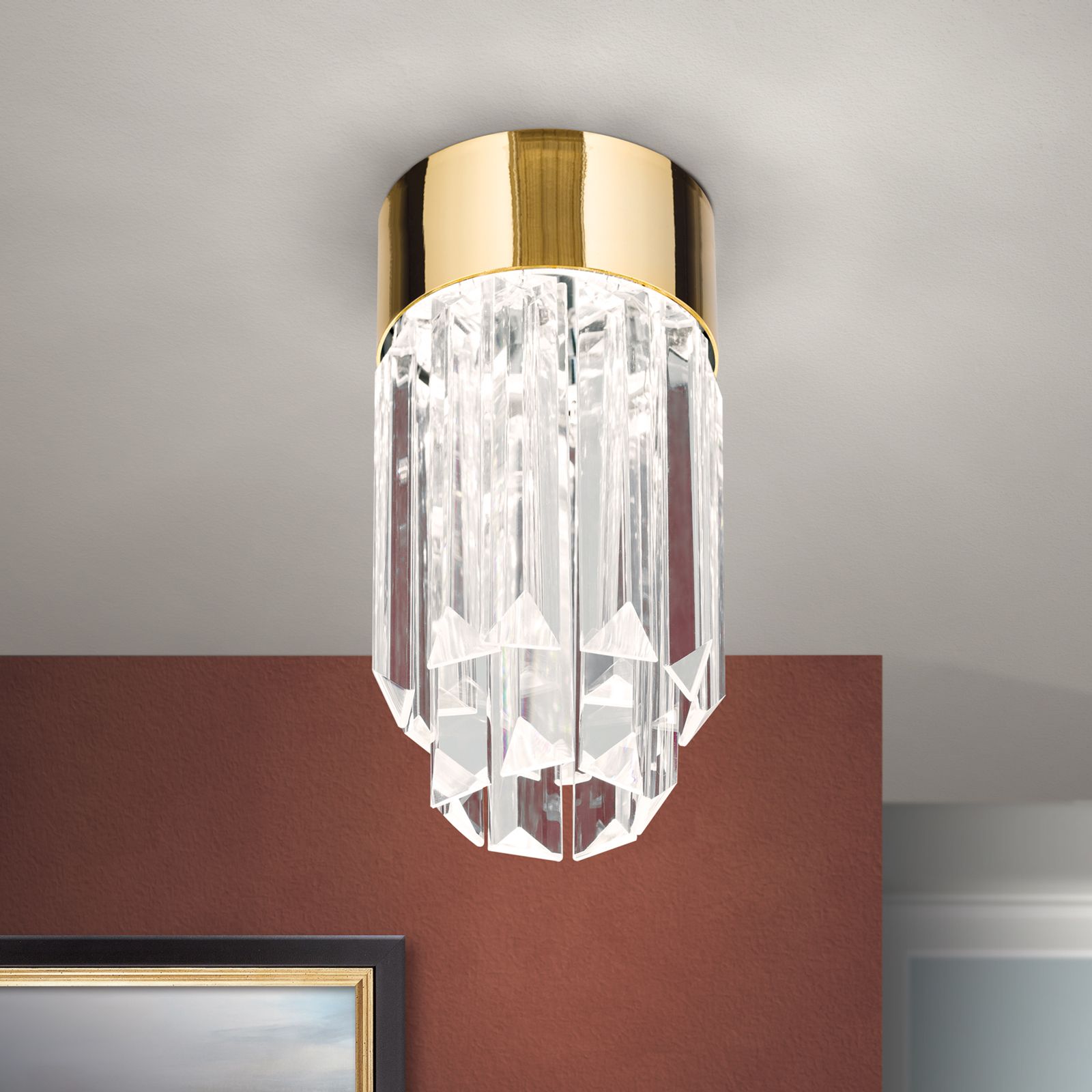 LED-Kristalldeckenleuchte PRISM, gold