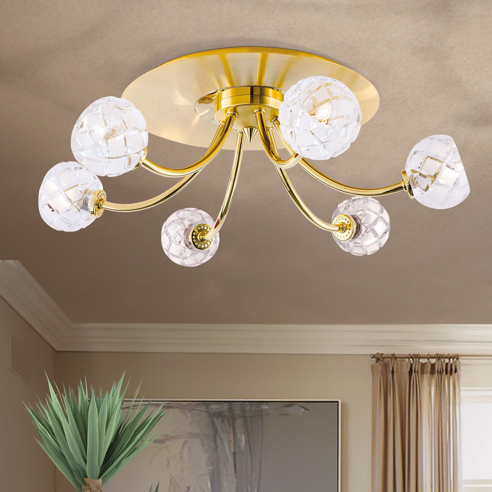 Ceiling light MADERNO, 6-lamps, gold matt