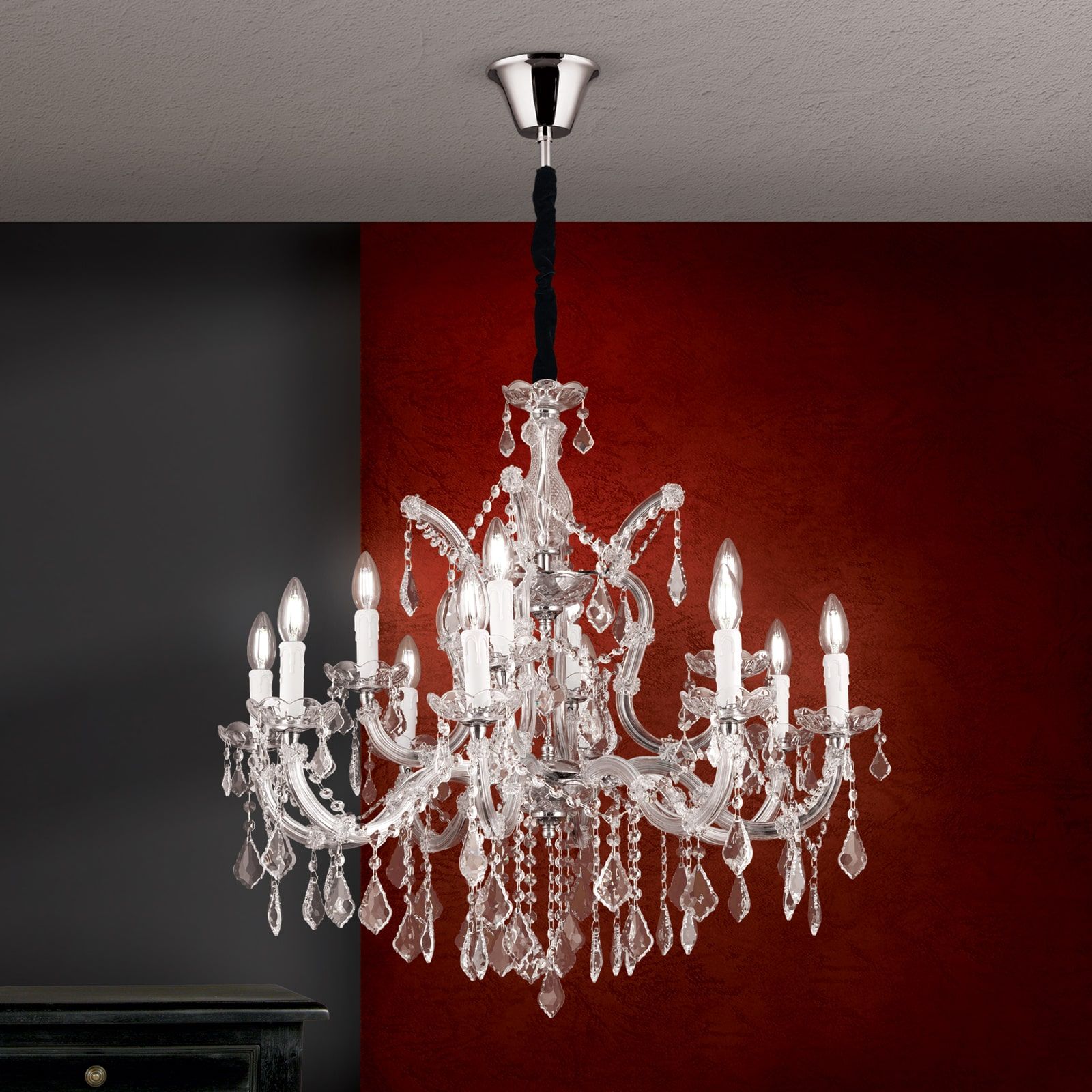 Chandelier THERESA, 12-flames, silver